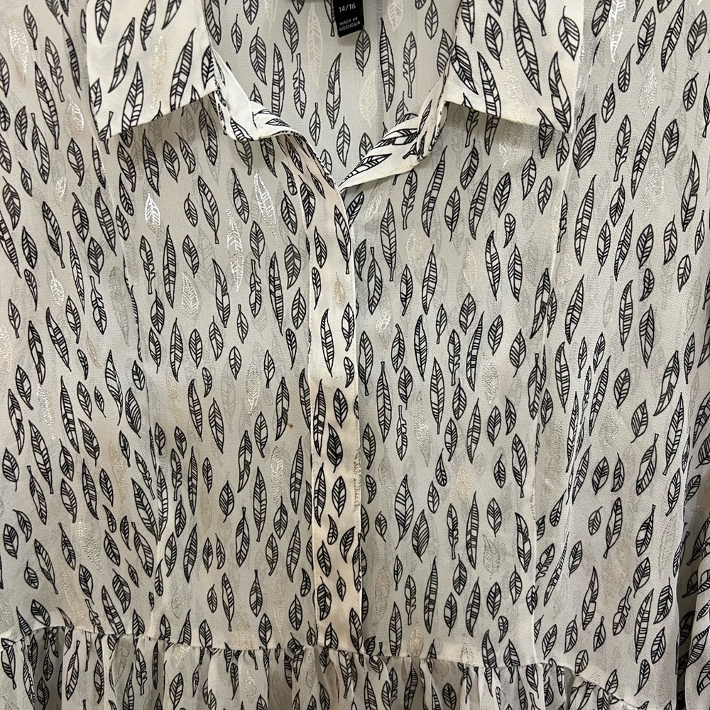 Lane Bryant Sheer Feather Print Tunic Shirt Plus Size 14 16 Long Blouse Sheer - Picture 3 of 9